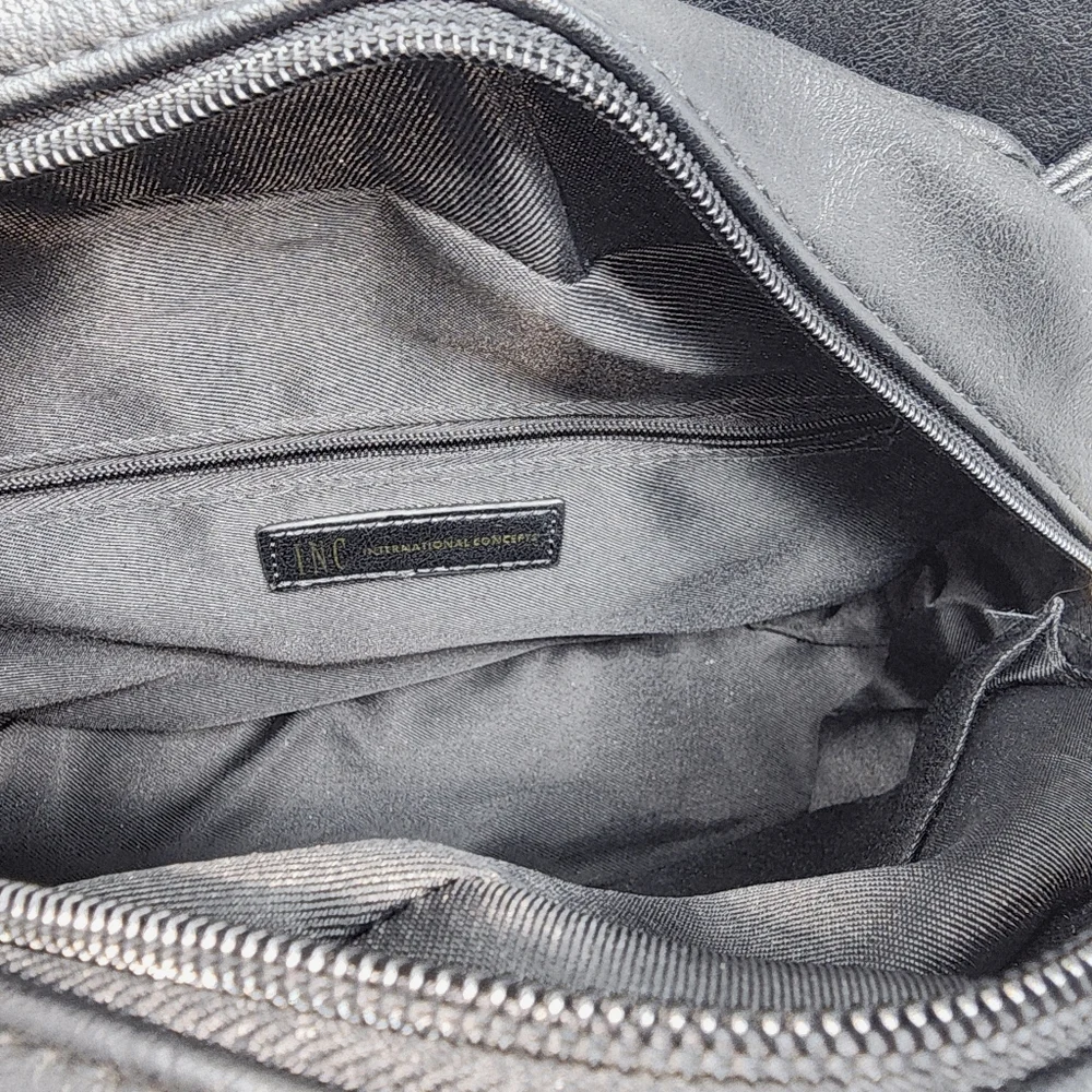INC International Concepts Core Riverton Satchel Black Faux‎ Leather Bag
